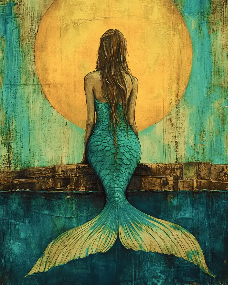 Moonset Siren - Mermaid Wall Art Prints – 8″x10″ Artwork for 11″x14″ Frame