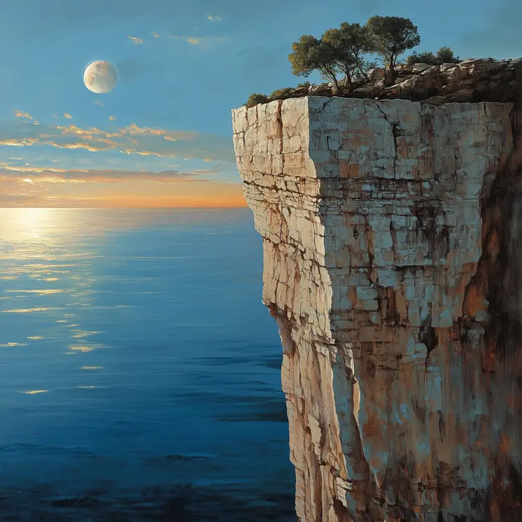 Summer Moon Cliffside - Classic Landscape 8"x8" Art Print