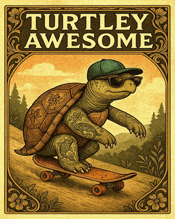 Turtley Awesome - Punny Animals Art Prints – 8″x10″ Artwork for 11″x14″ Frame