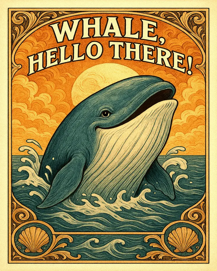 Whale Hello There!- Punny Animals Art Prints – 8″x10″ Artwork for 11″x14″ Frame