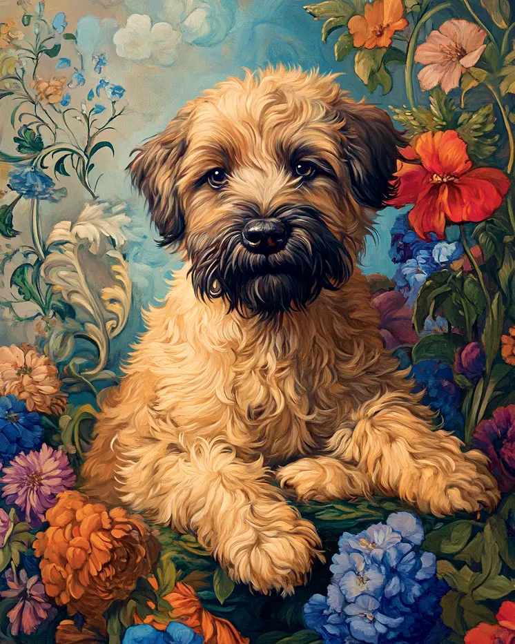 Soft Coated Wheaten Terrier Puppy - Pet Dog Still Life Wall Art Prints – 8″x10″ Artwork for 11″x14″ Frame