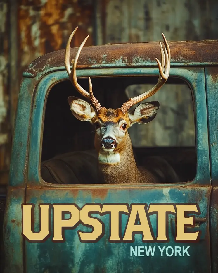 Buck in Pickup - Upstate New York Deer Art Prints – 8″x10″ Artwork for 11″x14″ Frame