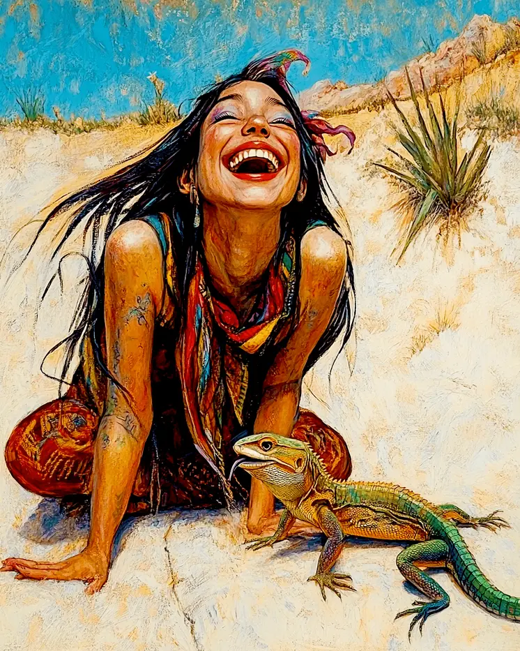 The Lizard is Hilarious - Southwestern Art Prints 8"x10" Artwork for 11"x14" Frame