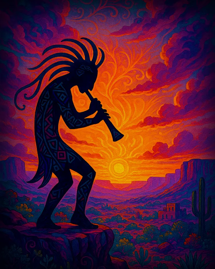 Kokopelli Serenade - Southwestern Art Prints 8"x10" Artwork for 11"x14" Frame