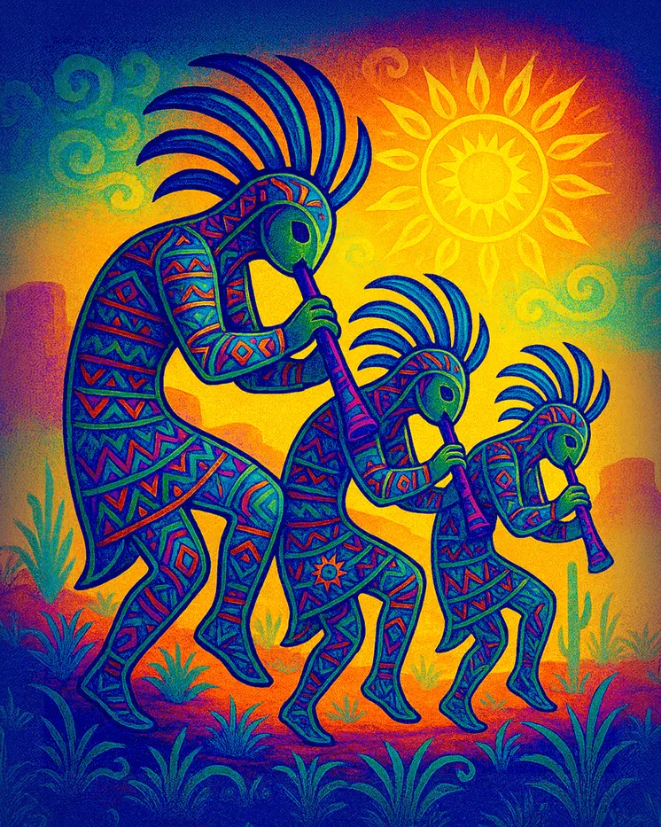 Kokopelli Trio - Southwestern Art Prints 8"x10" Artwork for 11"x14" Frame