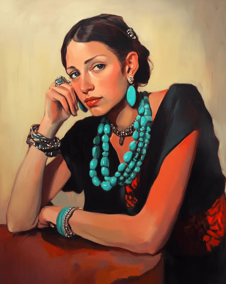 1940's Portrait Jana in Turquoise - Southwestern Art Prints 8"x10" Artwork for 11"x14" Frame