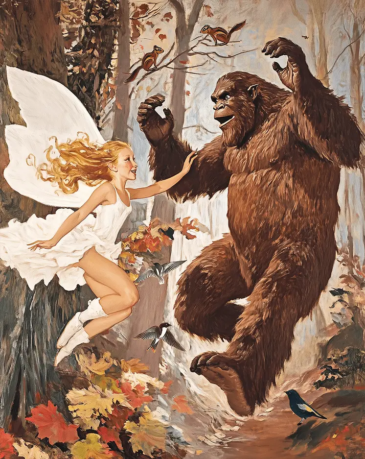 Bigfoot and Fairy Dance Party – 8″x10″ Artwork in 10″x12″ Mat
