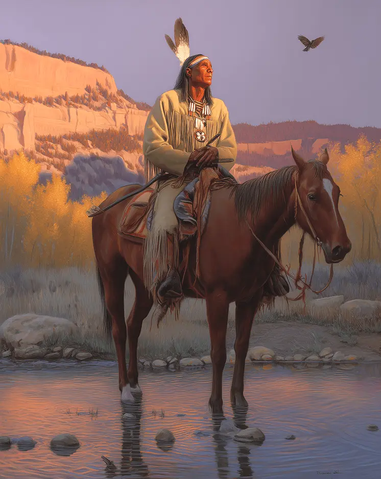 Brave on Horseback at Sundown - Southwestern Art Prints 8"x10" Artwork for 11"x14" Frame