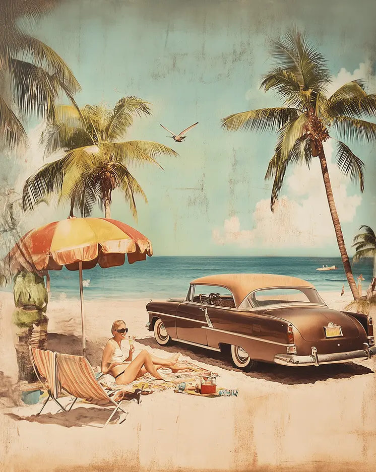 Classic Car Beach Drive Up 8”x10” Art Print