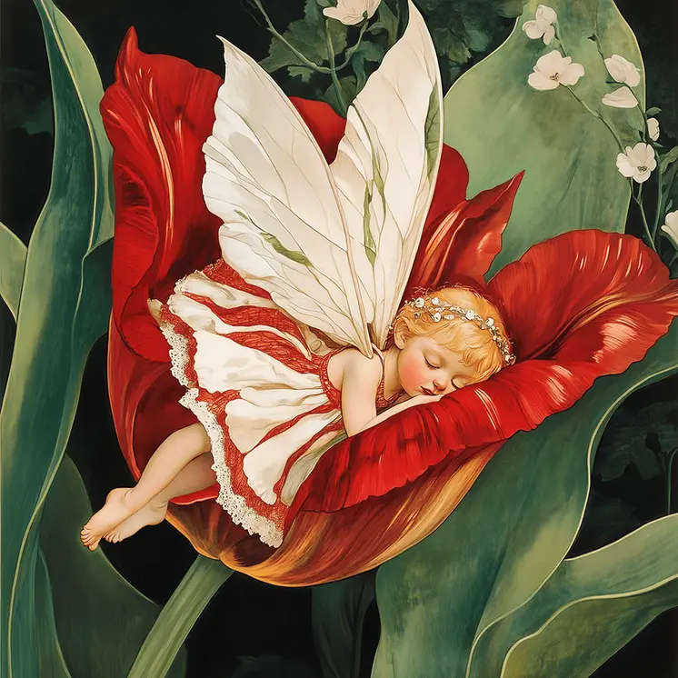 Fairy in a Red Tulip - 8"x8" Art Prints