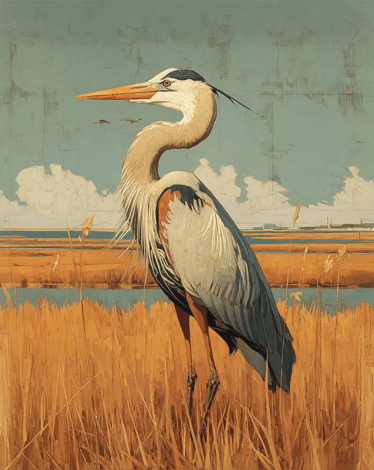 Great Blue Heron Flying on Teal Background – 8″x10″ Artwork for 11″x14″ Frame
