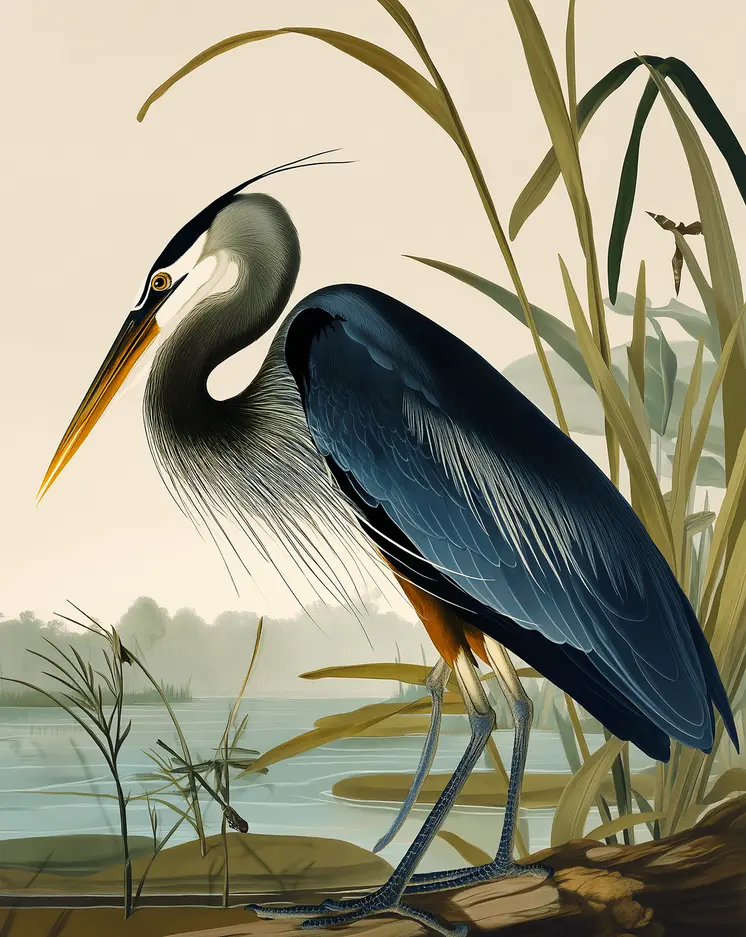 Great Heron Classic Illustration - 8″x10″ Artwork for 11″x14″ Frame