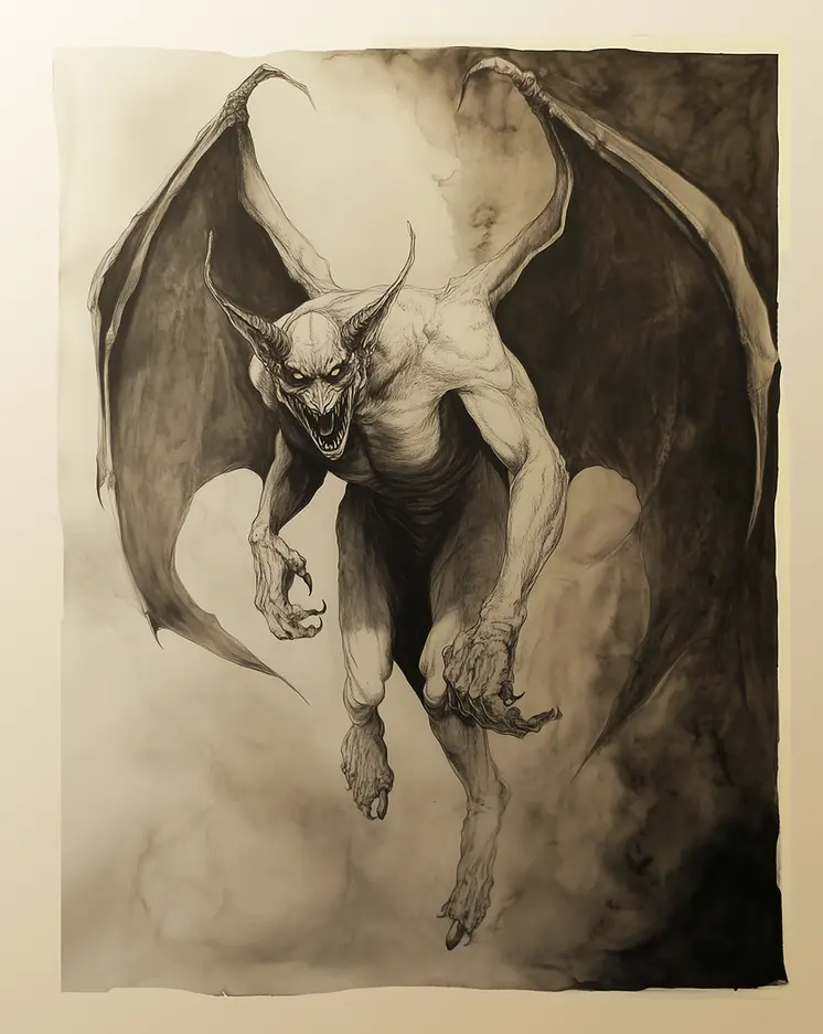 Jersey Devil Antique Etching - Cryptids Worldwide – 8″x10″ Artwork in 12″x14″ Mat