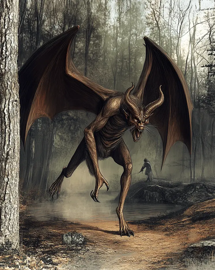 Jersey Devil Hunting Prey- Cryptids Worldwide – 8″x10″ Artwork in 12″x14″ Mat