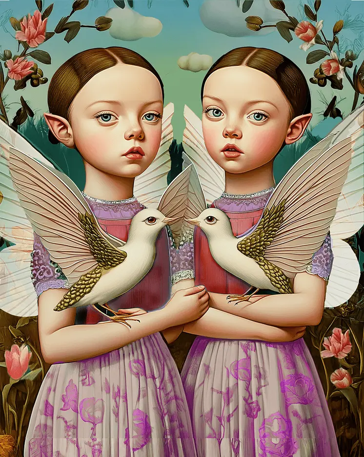 MMeadow Fairy Twins of Birds - The Fairy Kingdom 8"x10" Art Prints