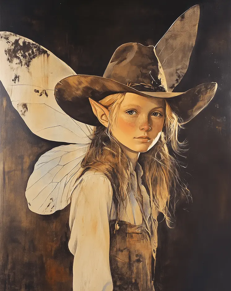 Portrait of Ella, Fairy Cowgirl art print - Cowgirl Fairies – 8″x8″ Artwork in 12″x12″ Mat