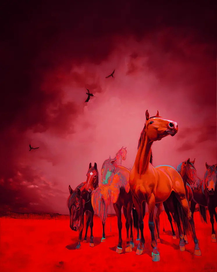 Red Horses 3 - Southwestern Art Prints 8"x10" Artwork for 11"x14" Frame