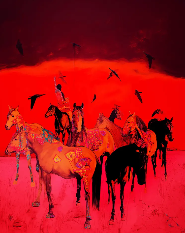 Red Horses 4 - Southwestern Art Prints 8"x10" Artwork for 11"x14" Frame
