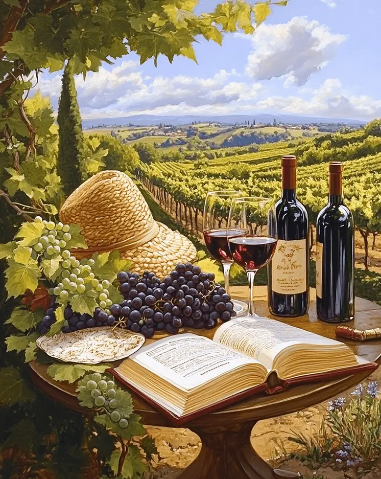 Relaxing Day in the Vineyard - Wine Wall Art Prints – 8″x10″ Artwork for 11″x14″ Frame