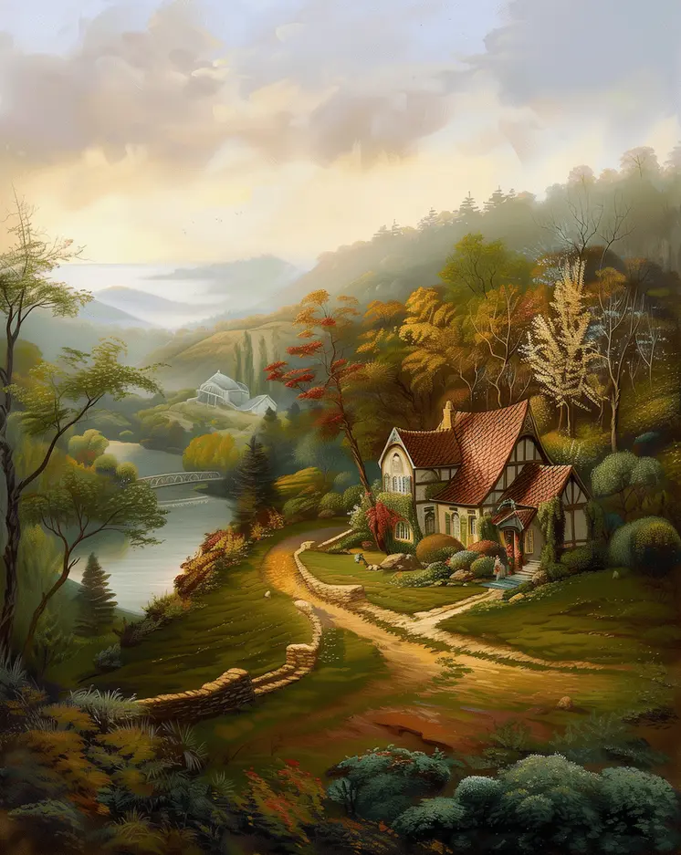 Tudor House on Lakeside - Classic Landscape 8"x10" Art Print