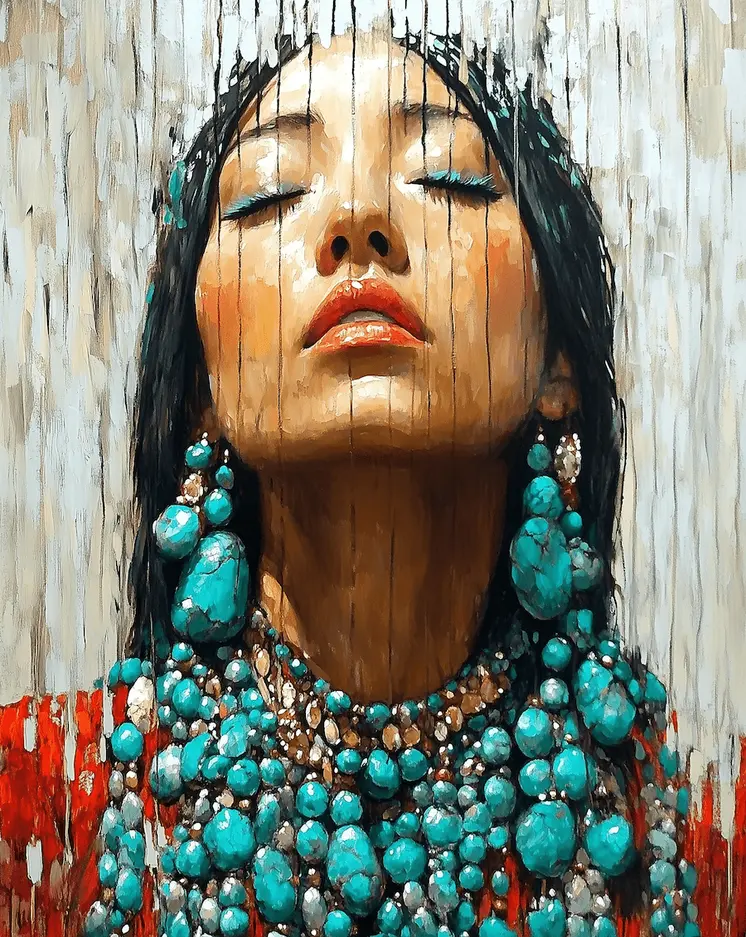 Woman in Turquoise on Barn Board - Southwestern Art Prints 8"x10" Artwork for 11"x14" Frame