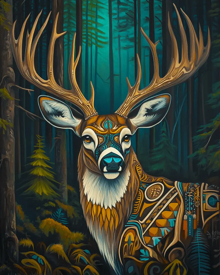 BOHO Buck Deer in Woods - Wildlife Art Prints – 8″x10″ Artwork for 11″x14″ Frame
