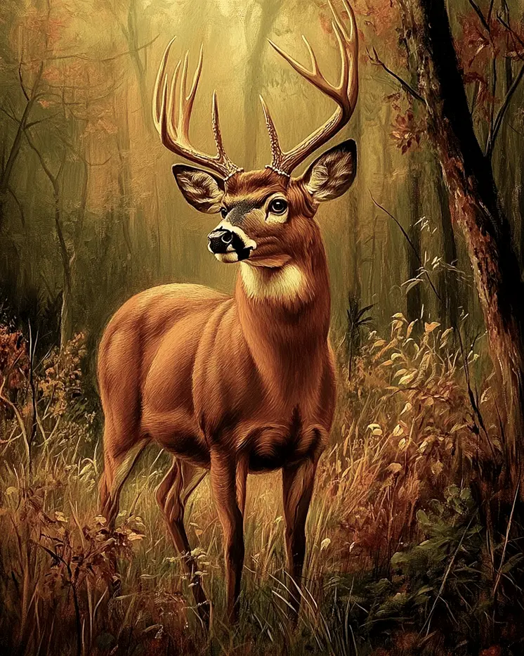 Pensive Buck Deer - Wildlife Art Prints – 8″x10″ Artwork for 11″x14″ Frame