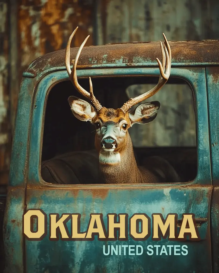 Buck in Pickup - Oklahoma Deer Art Prints – 8″x10″ Artwork for 11″x14″ Frame