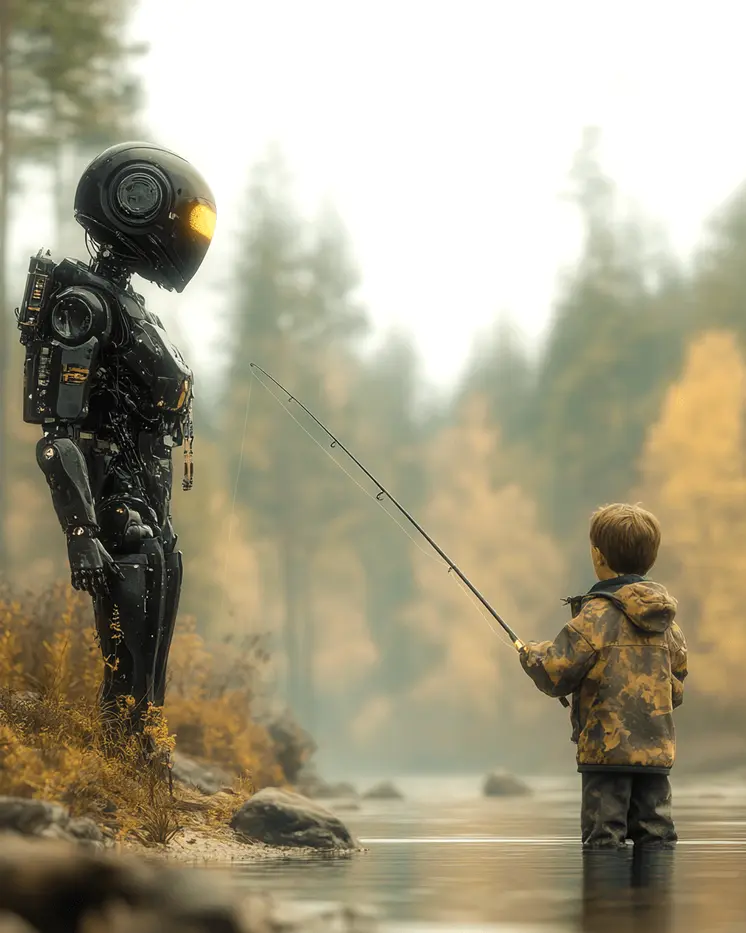 Jeremy, Why Do Boys Like to Fish? - AI Robot Art Prints - 8"x10" Artwork