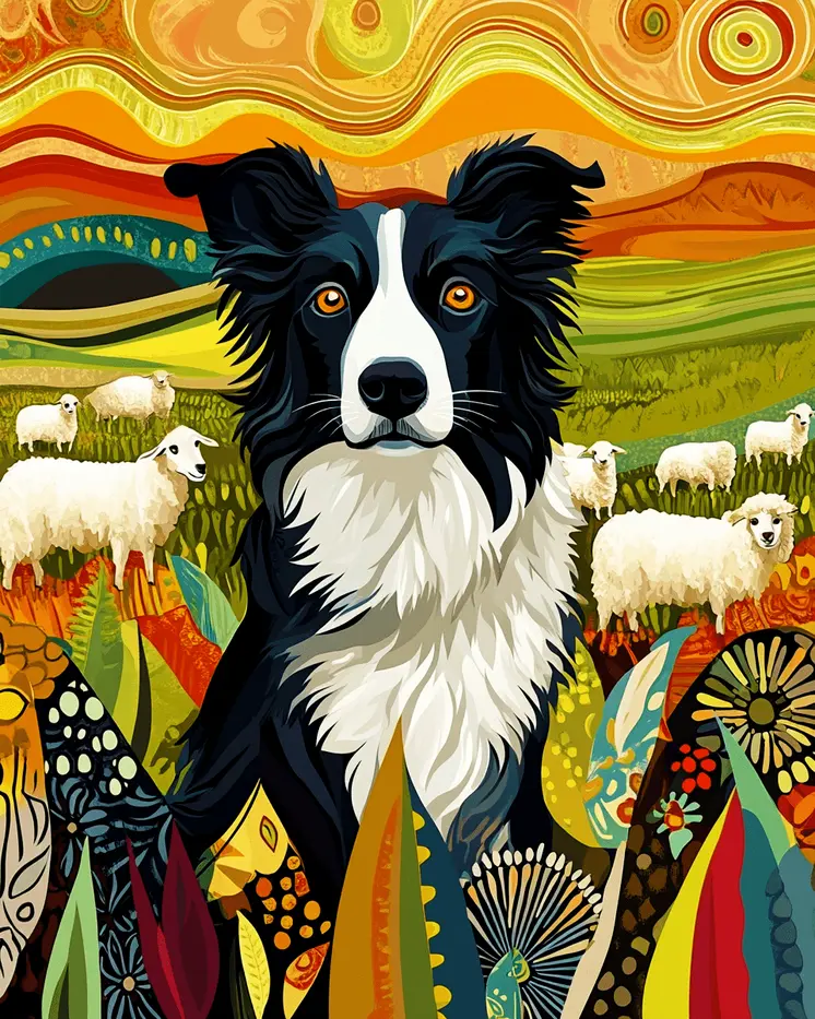 Stylized Border Collie #1 - Pet Modern Art Prints – 8″x10″ Artwork for 11″x14″ Frame