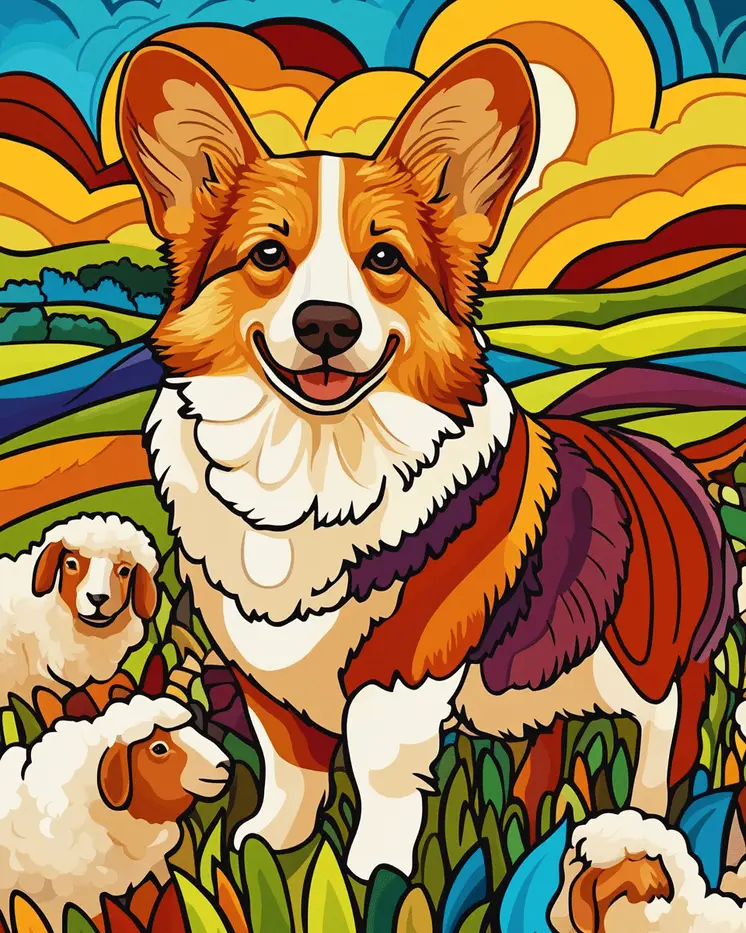 Stylized Welsh Corgi #1 - Pet Modern Art Prints – 8″x10″ Artwork for 11″x14″ Frame