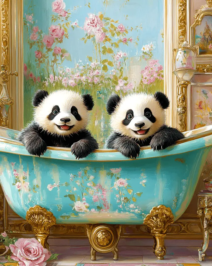 Baby Pandas in Antique Bathtub - Bathroom Wall Art Prints – 8″x10″ Artwork for 11″x14″ Frame
