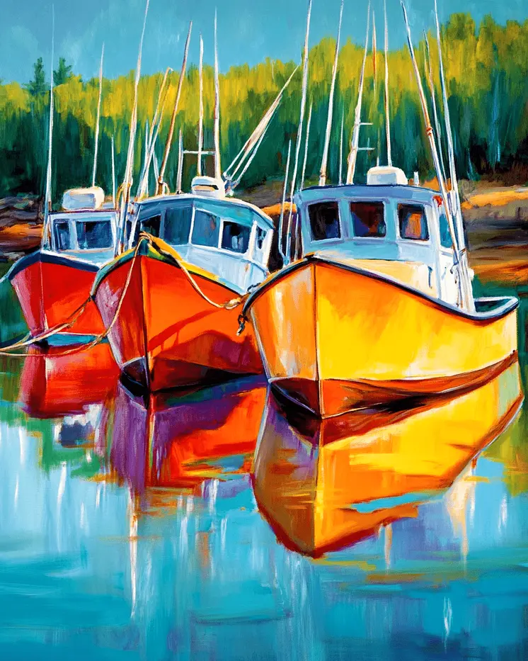 Three Lobster Boats - Coastal Art Prints - 8"x10" Artwork