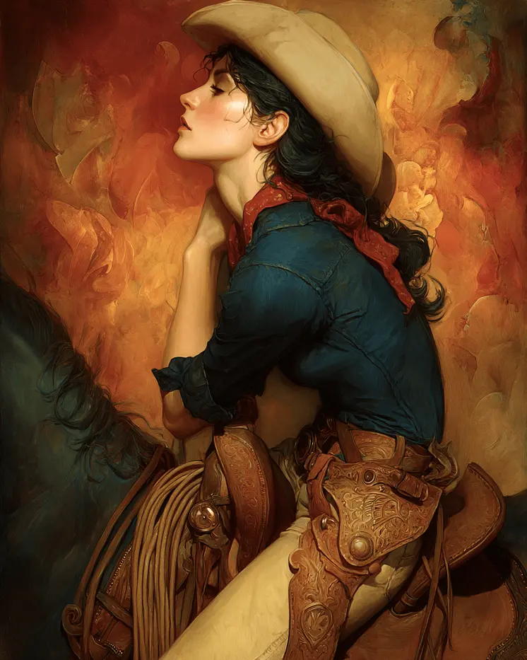 Long Ride Cowgirl Western Art Print - 8"x10" Artwork