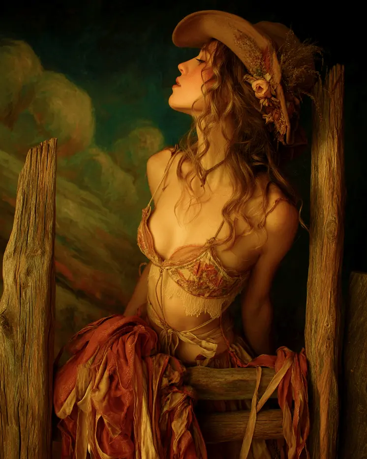 Cowgirl Waiting for Her Beau Western Art Print - 8"x10" Artwork