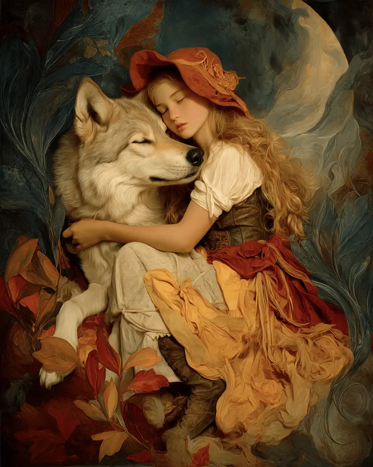 Young Cowgirl with Her Pet Wolf Western Art Print - 8"x10" Artwork
