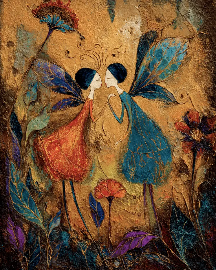 Folk Fairy Love Art Print - Fairies 8"x10" Artwork