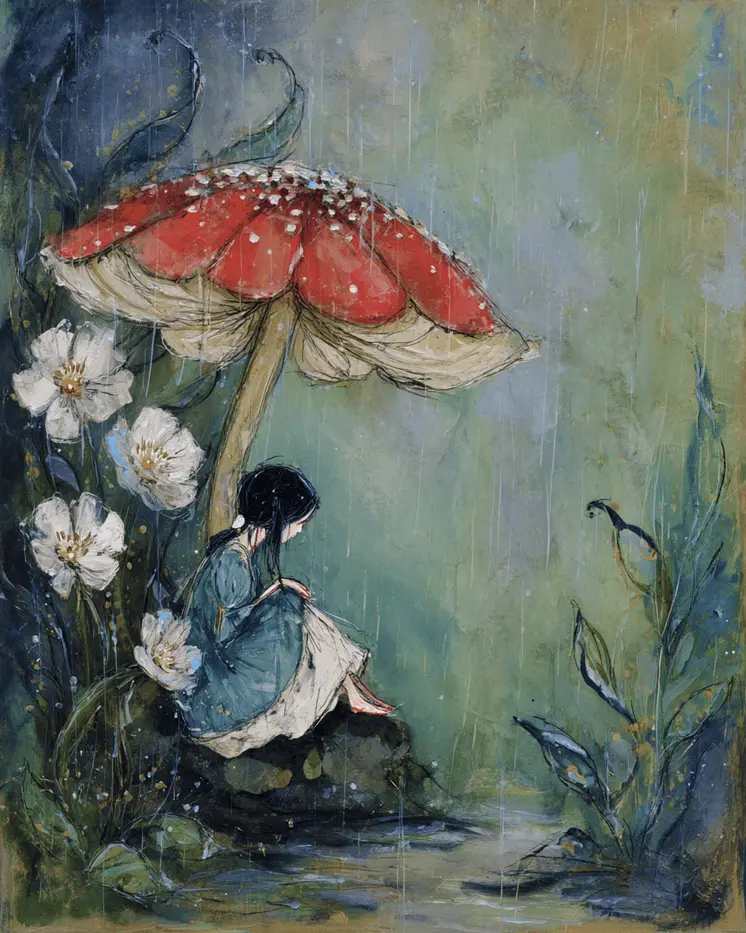 Fairy Waiting Out the Rain - Fairies 8"x10" Artwork