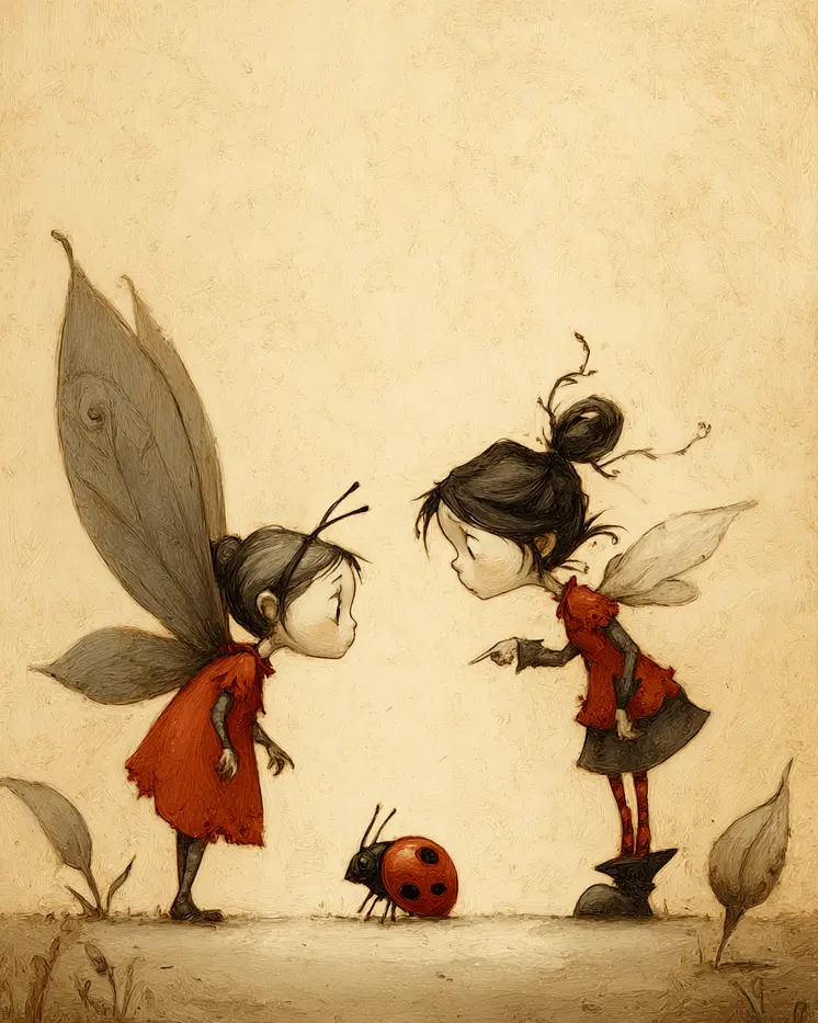 Fairy Arguing Over a Ladybug - Fairy Art Print - Fairies 8"x10" Artwork