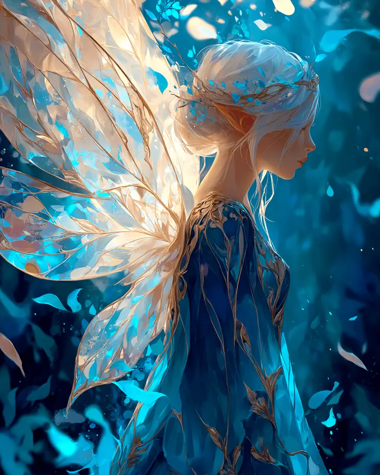 Blue Light Fairy on a Walk Art Print - Fairies 8"x10" Artwork