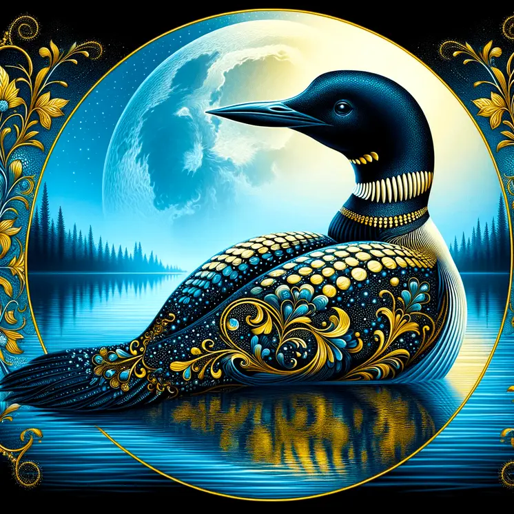 Full Moon Loon Filigree Wildlife Art Prints - 8"x8" Artwork for 12"x12" Frame