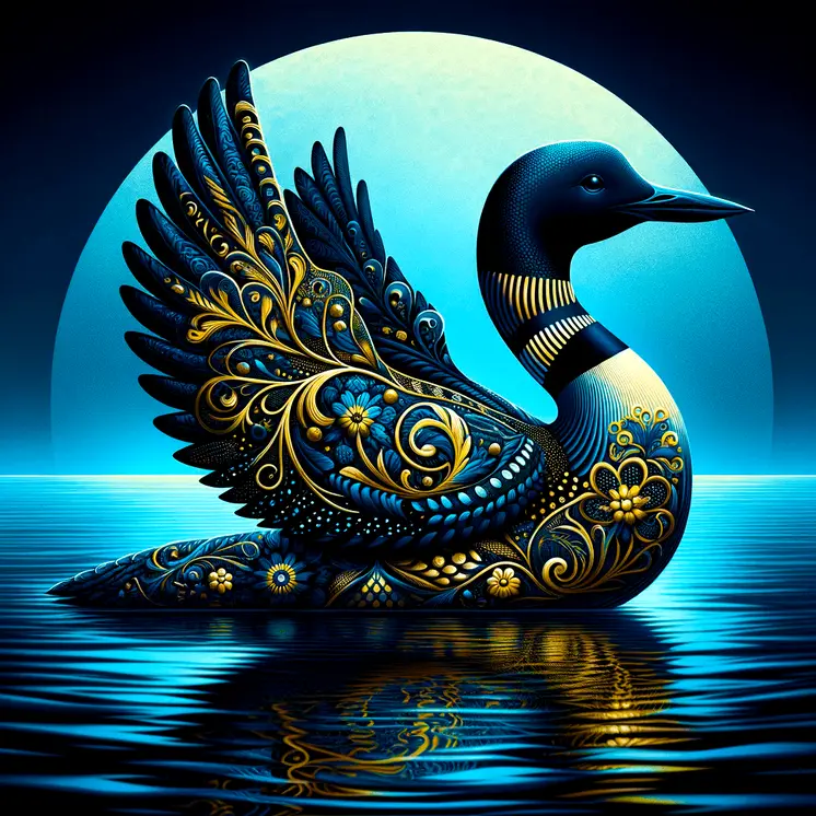 Evening Loon Filigree Wildlife Art Prints - 8"x8" Artwork for 12"x12" Frame
