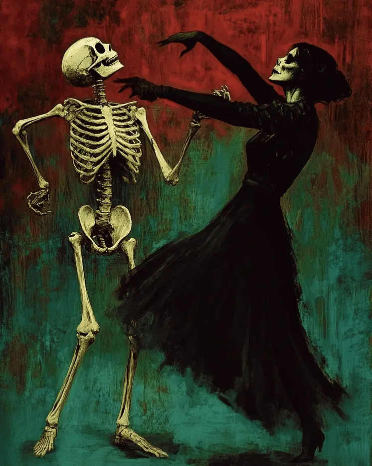 Goth Witch & Skeleton  Dancing Art Prints - Gothic 8"x10" Artwork