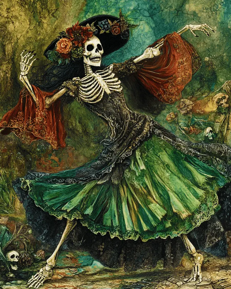 Goth Festive Dancing Skeleton Art Prints - Gothic 8"x10" Artwork