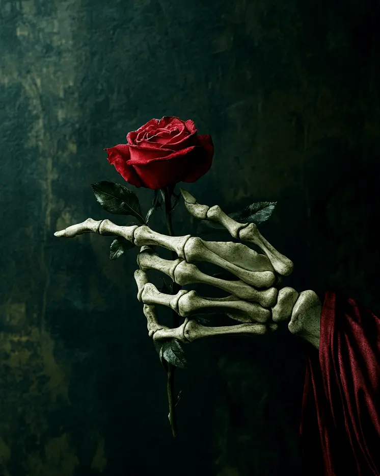 Goth Skeleton Hand Holding a Rose Art Prints - Gothic 8"x10" Artwork