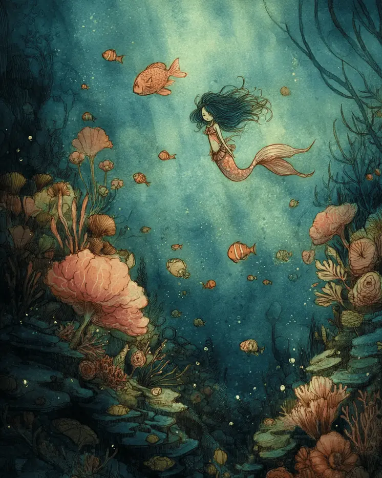 Wendy the Mermaid Coastal Art Print - 8"x10" Artwork