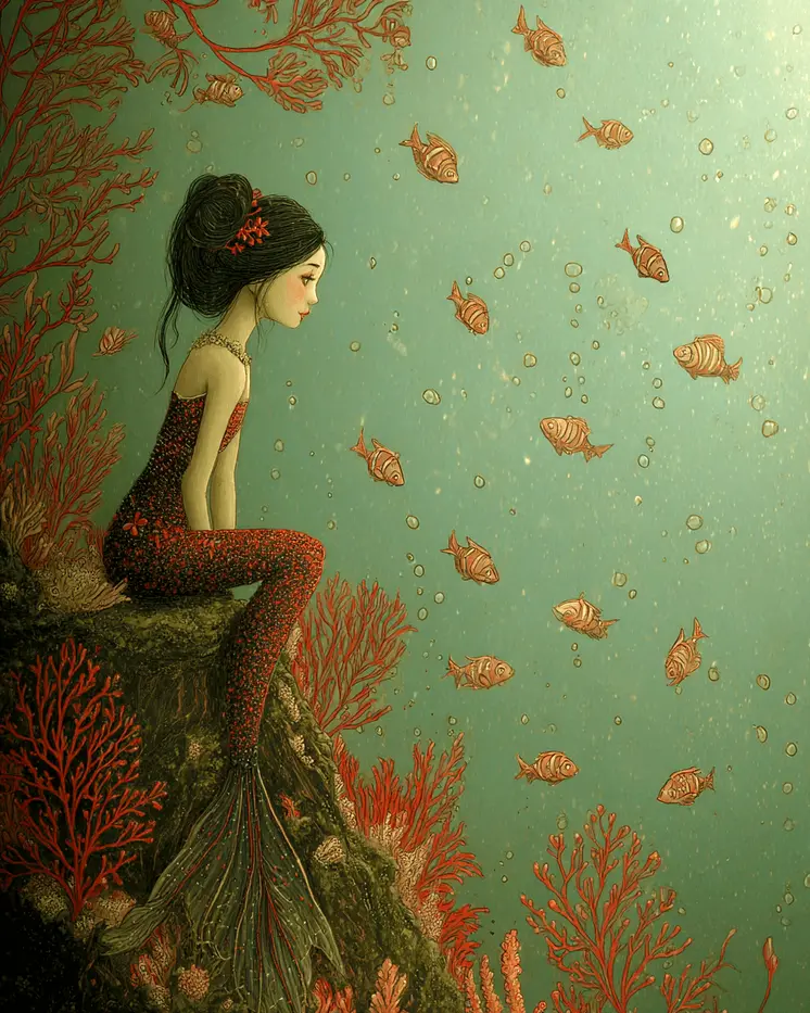 Waiting Mermaid Coastal Art Print - 8"x10" Artwork