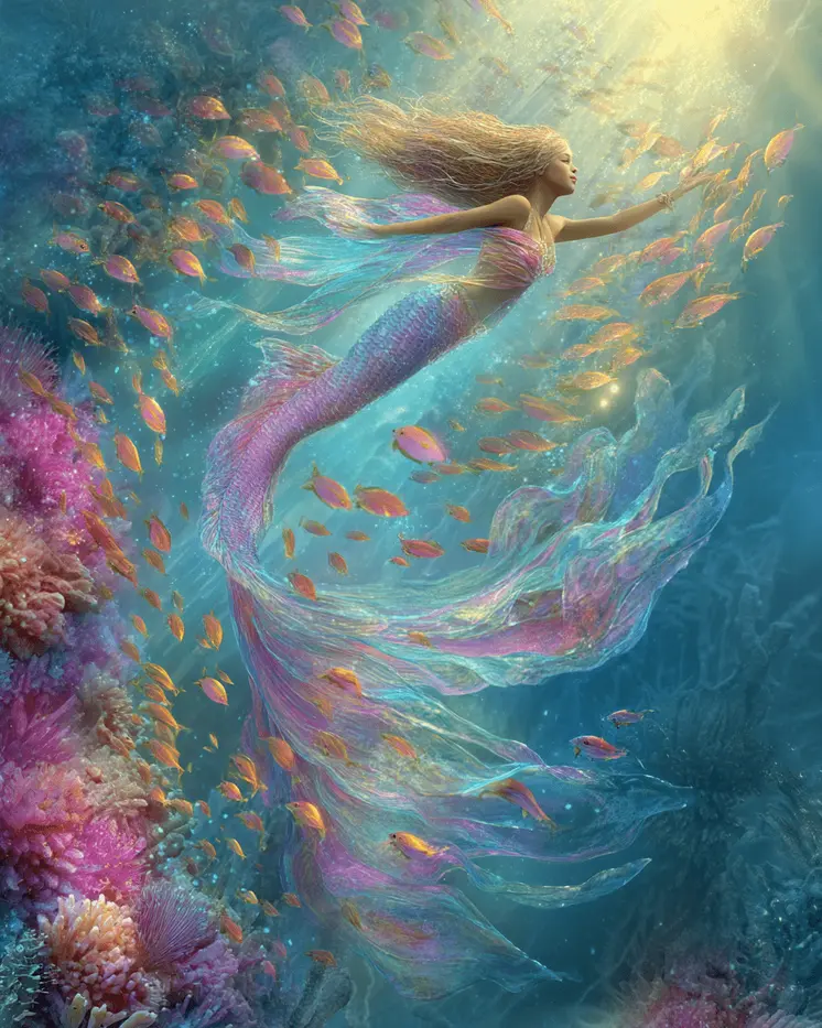 Pastel Mermaid Coastal Art Print - 8"x10" Artwork