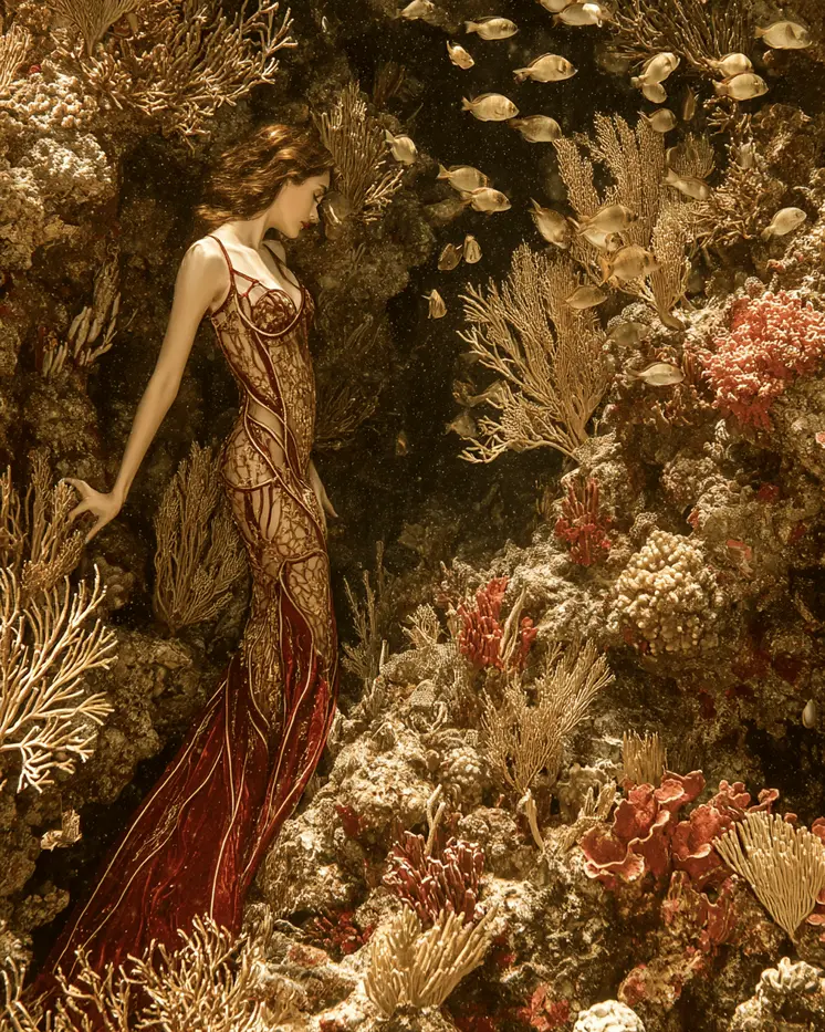 Deco Mermaid Undersea Coastal Art Print - 8"x10" Artwork