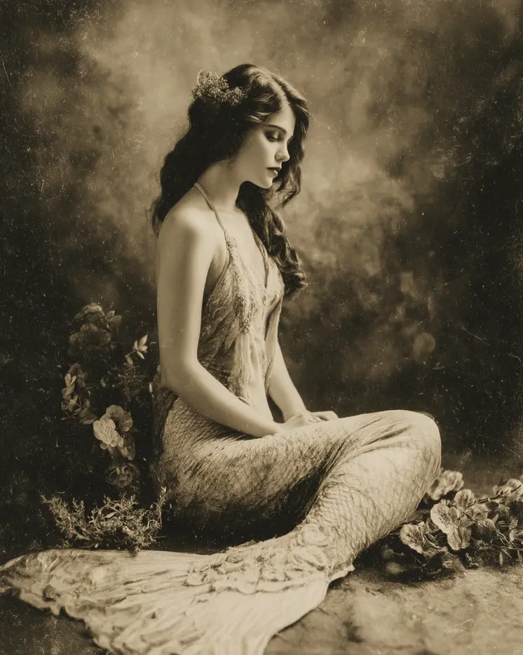 Antique Mermaid Photo Coastal Art Print - 8"x10" Artwork